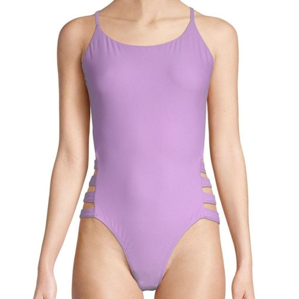 Lilac Purple Strappy Cutout One Piece Swimsuit